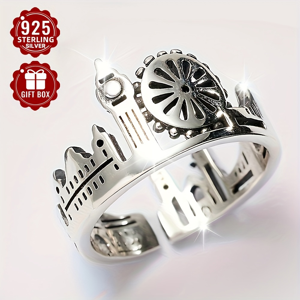 925 Silver Vintage City Model Ring Adjustable Opening Index Ring